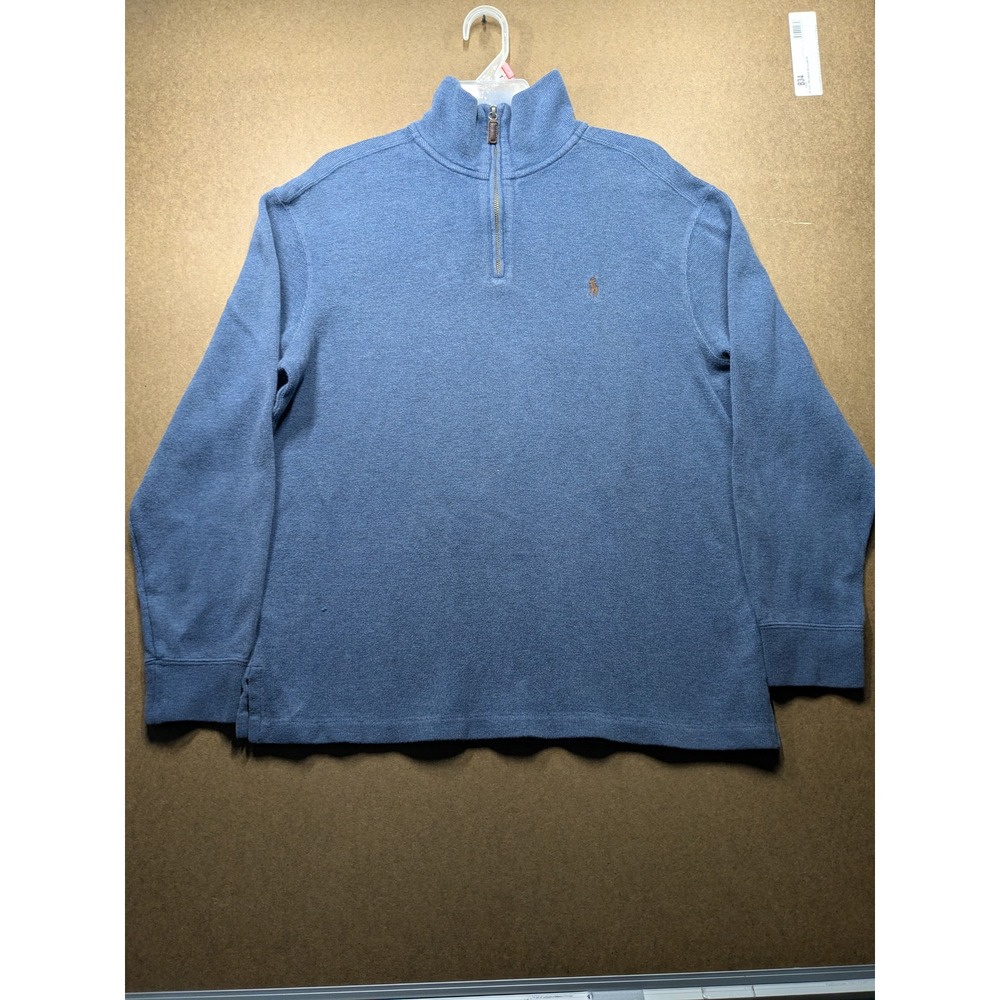 Polo Ralph Lauren Mens Blue Heather 100% Cotton Quarter Zip Pullover Sweater M
